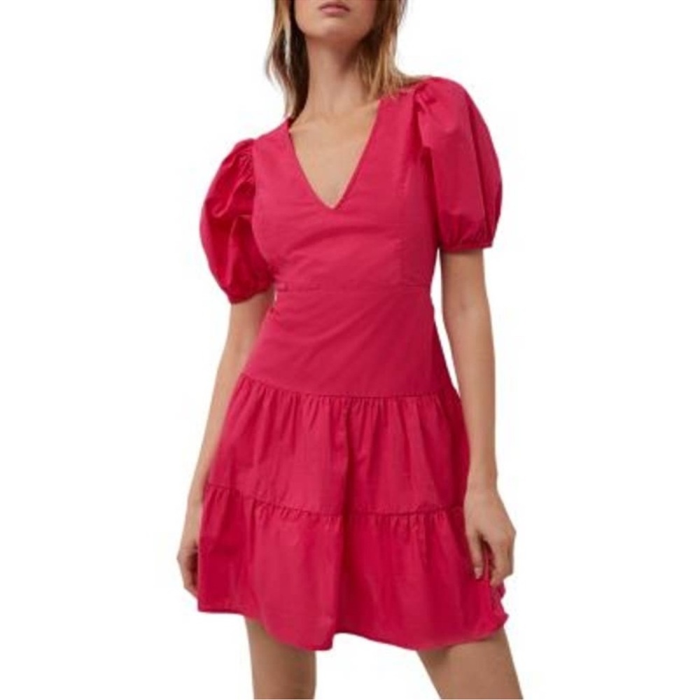 Hot Pink Puff Sleeve Mini Dress